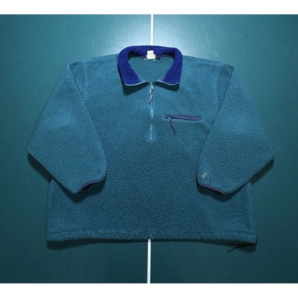 L.L. Bean Other - Vintage 90s‎ LL Bean Deep Pile Fleece Pullover Men's XL Blue Green Half Zip USA